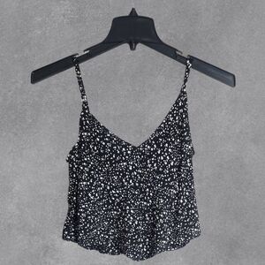 Angie crop spaghetti top black with white polka dots Size M